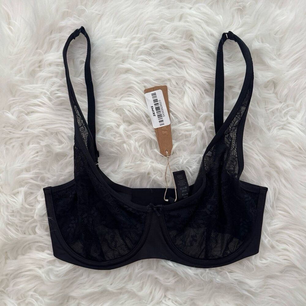 Skims Lace Unlined Minimizer Bra Onyx Size 32DD